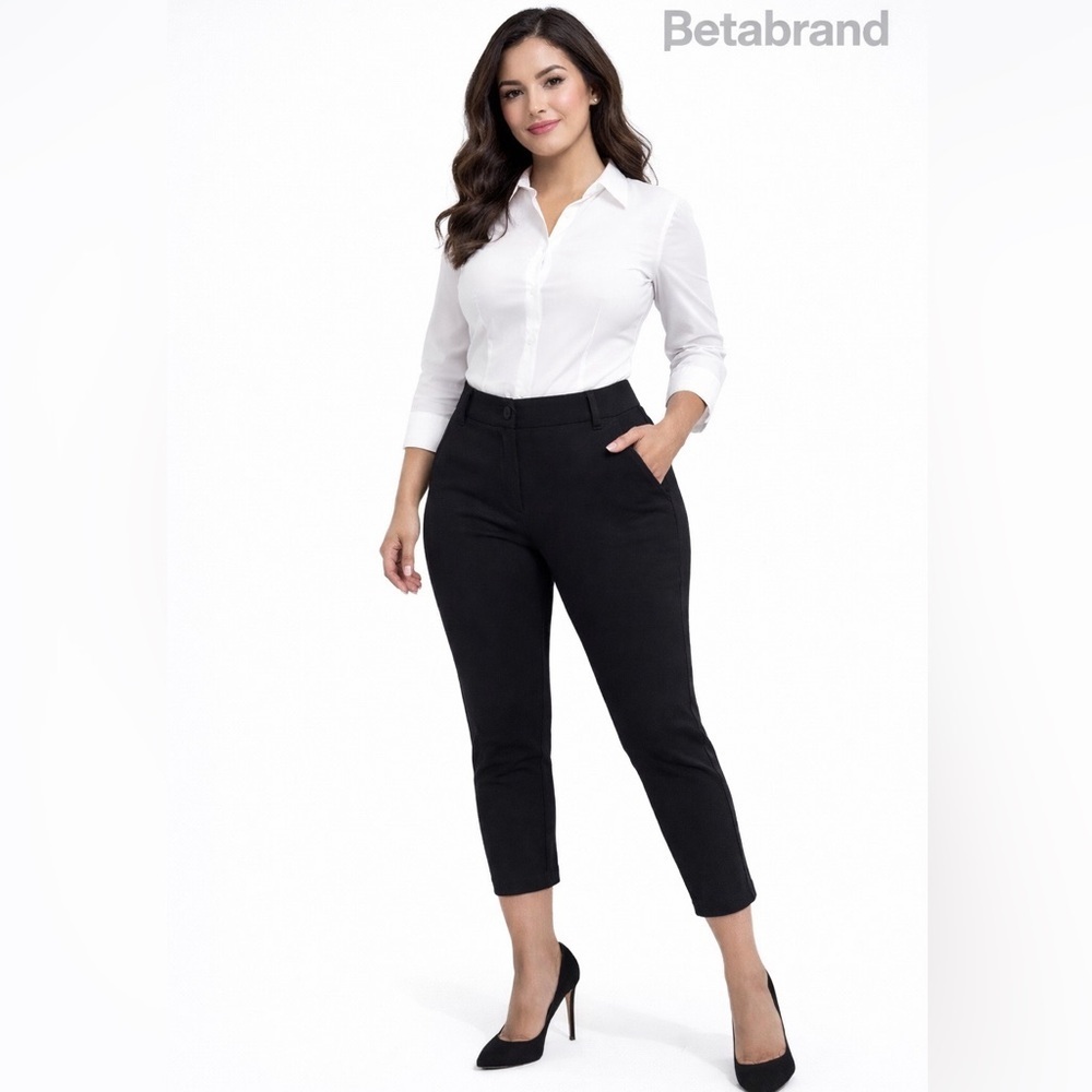 Betabrand Black Dress Pant Yoga Capri Pants‎ Small Petite 26” Inseam Stretch